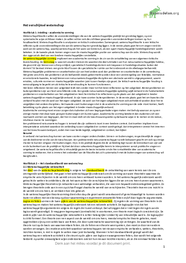 Samenvatting Het verschijnsel wetenschap