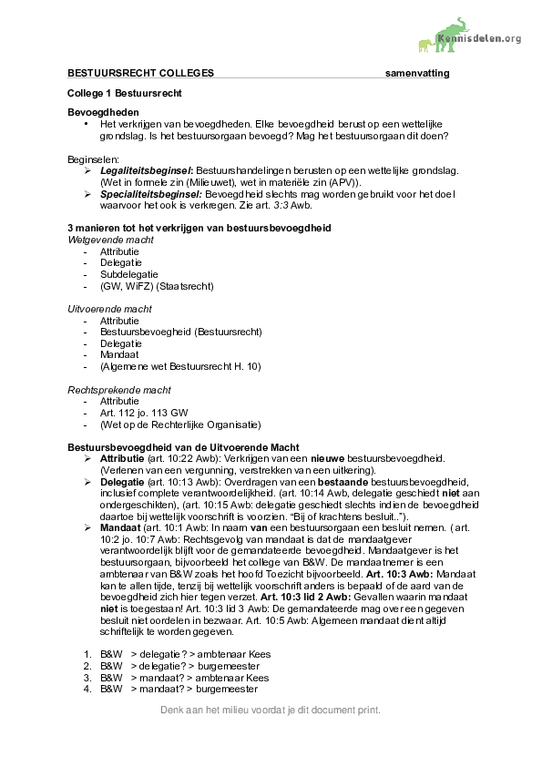 BESTUURSRECHT Compleet alle colleges en casus