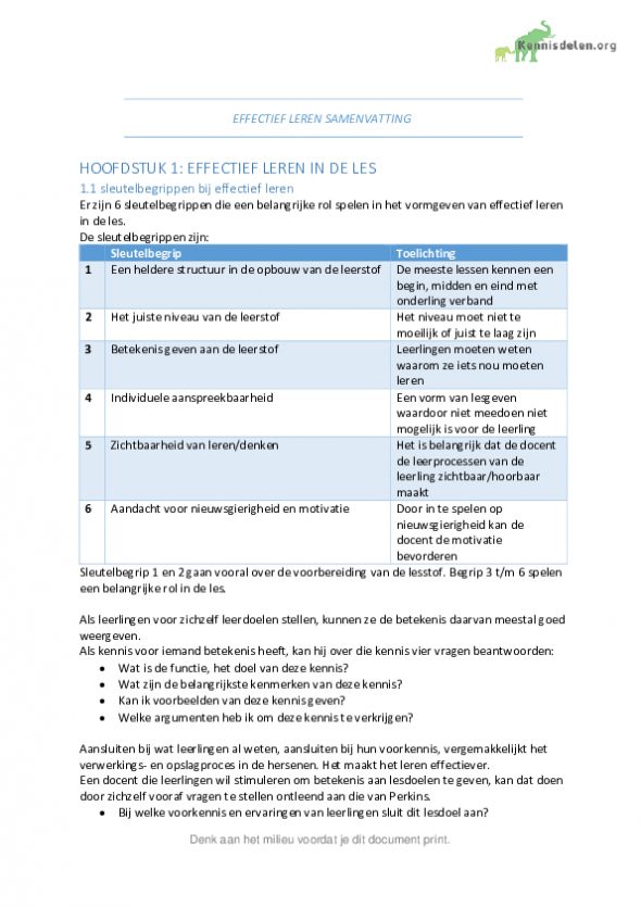 Samenvatting Effectief Leren