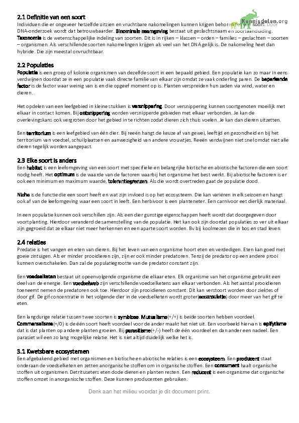 Samenvatting biologie H2 + H3