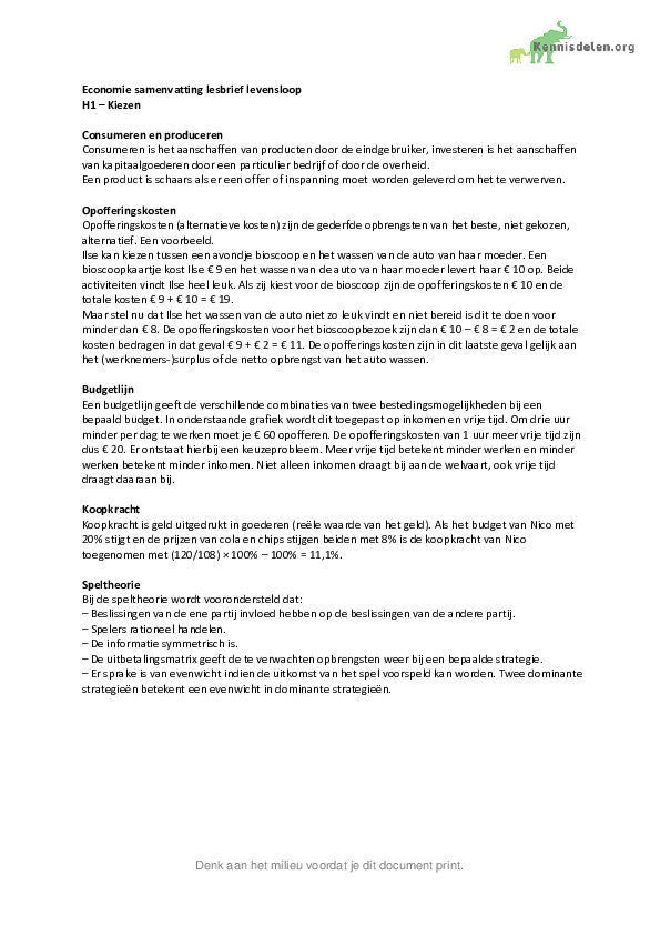 Economie Samenvatting Levensloop
