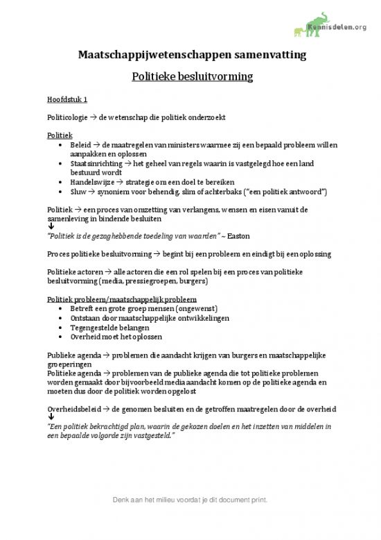 Maatschappijwetenschappen eindexamenstof