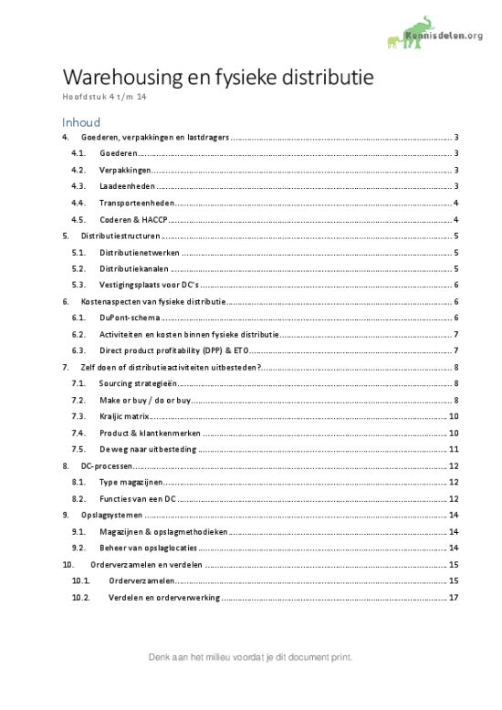 Samenvatting – Warehousing en fysieke distributie H4t/14
