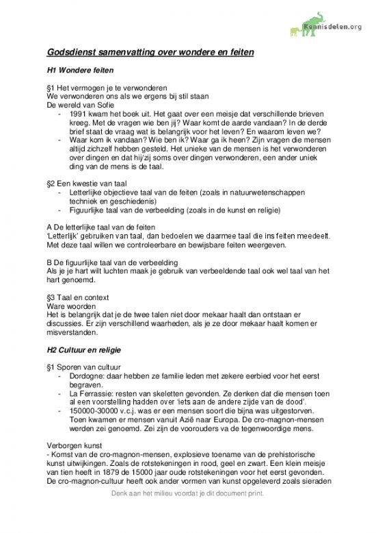Godsdienst samenvatting over wondere en feiten H1t/mH4