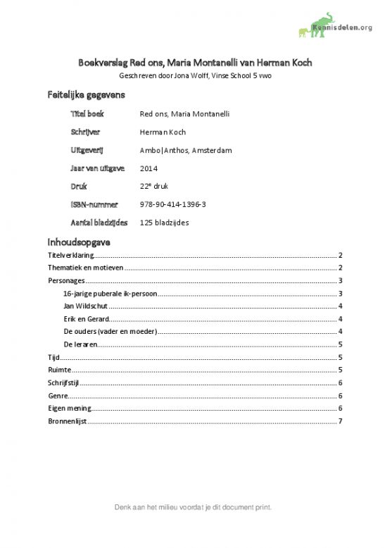 Boekverslag Red ons, Maria Montanelli van Herman Koch