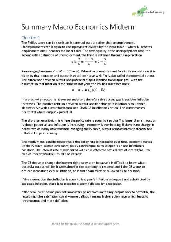 Summary Macro Economics Endterm for Premaster Economics at Utrecht University