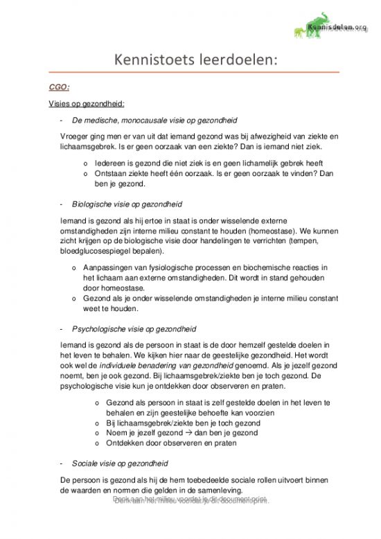 HBO Verpleegkunde blok A complete samenvatting lesdoelen