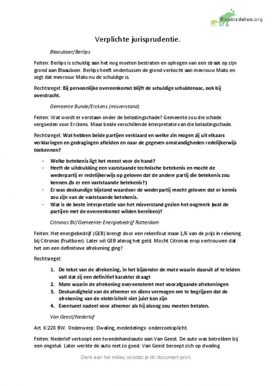 Jurisprudentie Inleiding Burgerlijk recht week 1-12