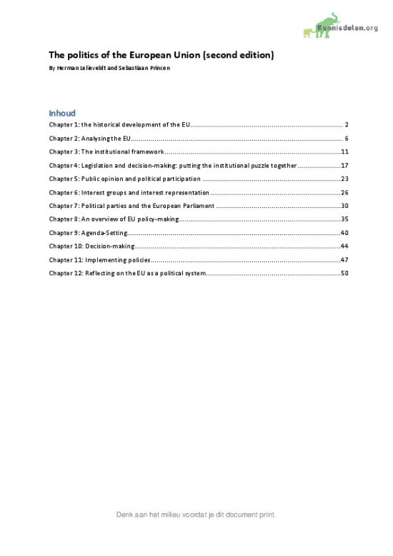 Summary of the book ‘The Politics of the European Union’