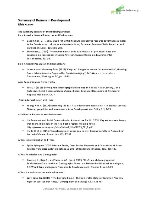 Summary Articles Regions in Development