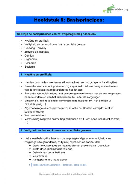 Verpleegkundige methodieken: hoofdstuk 5: Basisprincipes