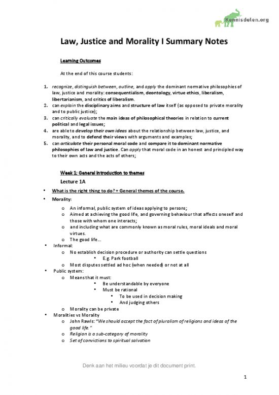 Law, Justice and Mortality I Summary Notes (PPLE)