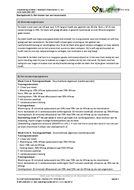 Fitnesstrainer A Deelopdracht 1: Het maken van een lessenreeks (NLActief)