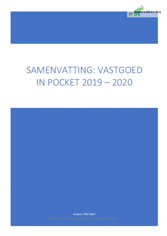 Samenvatting boek Vastgoed in Pocket met examentips BIV